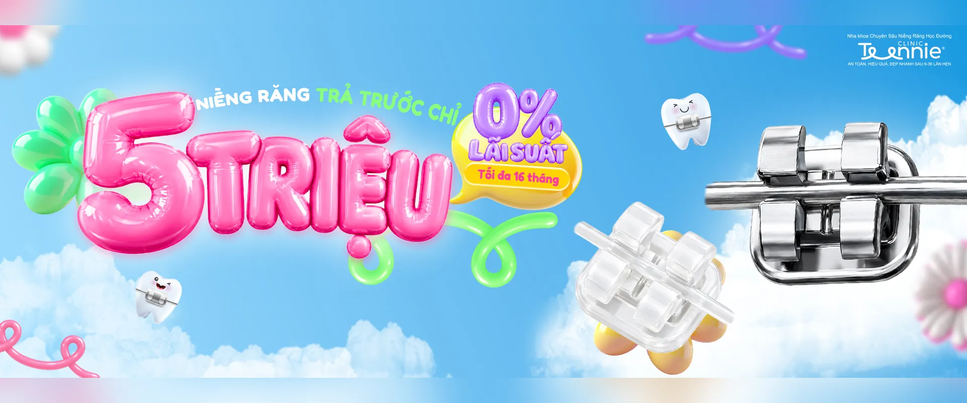 Niềng răng trả góp trả trước chỉ 5 triệu, lãi suất 0% tối đa 16 tháng tại Teennie Clinic