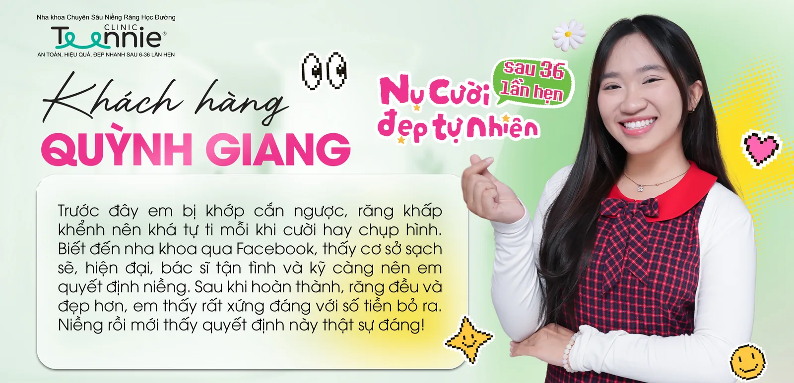 Cảm nhận khách hàng Quỳnh Giang niềng răng khớp cắn ngược tại Teennie - nụ cười đẹp tự nhiên sau 36 lần hẹn